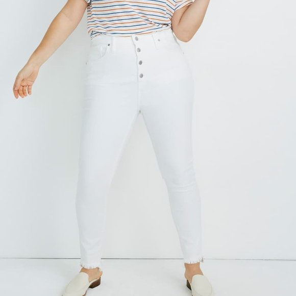 Madewell 10" High Rise Skinny Jeans Step Hem Button Fly White Plus Size 22 NEW - Picture 1 of 14